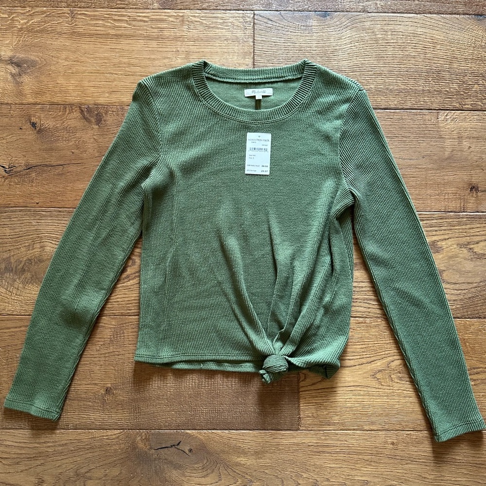 Madewell Green Long Sleeve Knotted Top